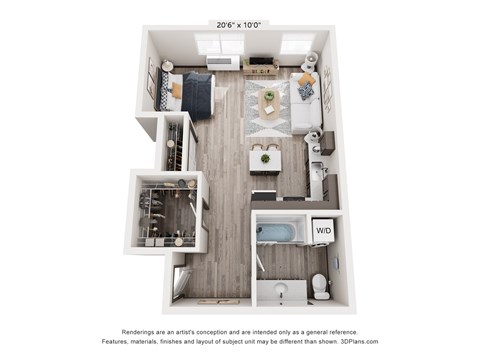 Floor plan for studio, 1 bath, 561 sqft
